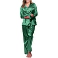 thumbnail image 2 of Alitao Womens Pajama Sets Lounge Sets Pajamas For Women Set Long Sleeve Button Up Sleepwear Soft Lightweight Comfy Long Pants Loungewear Silk Pajamas Two Piece Sets Green 4XL, 2 of 6
