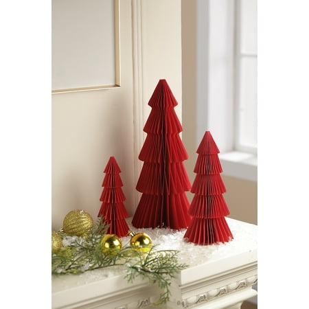 Paper Christmas Tree Tabletop Decorations, Red, 3 Count, by Holiday Time