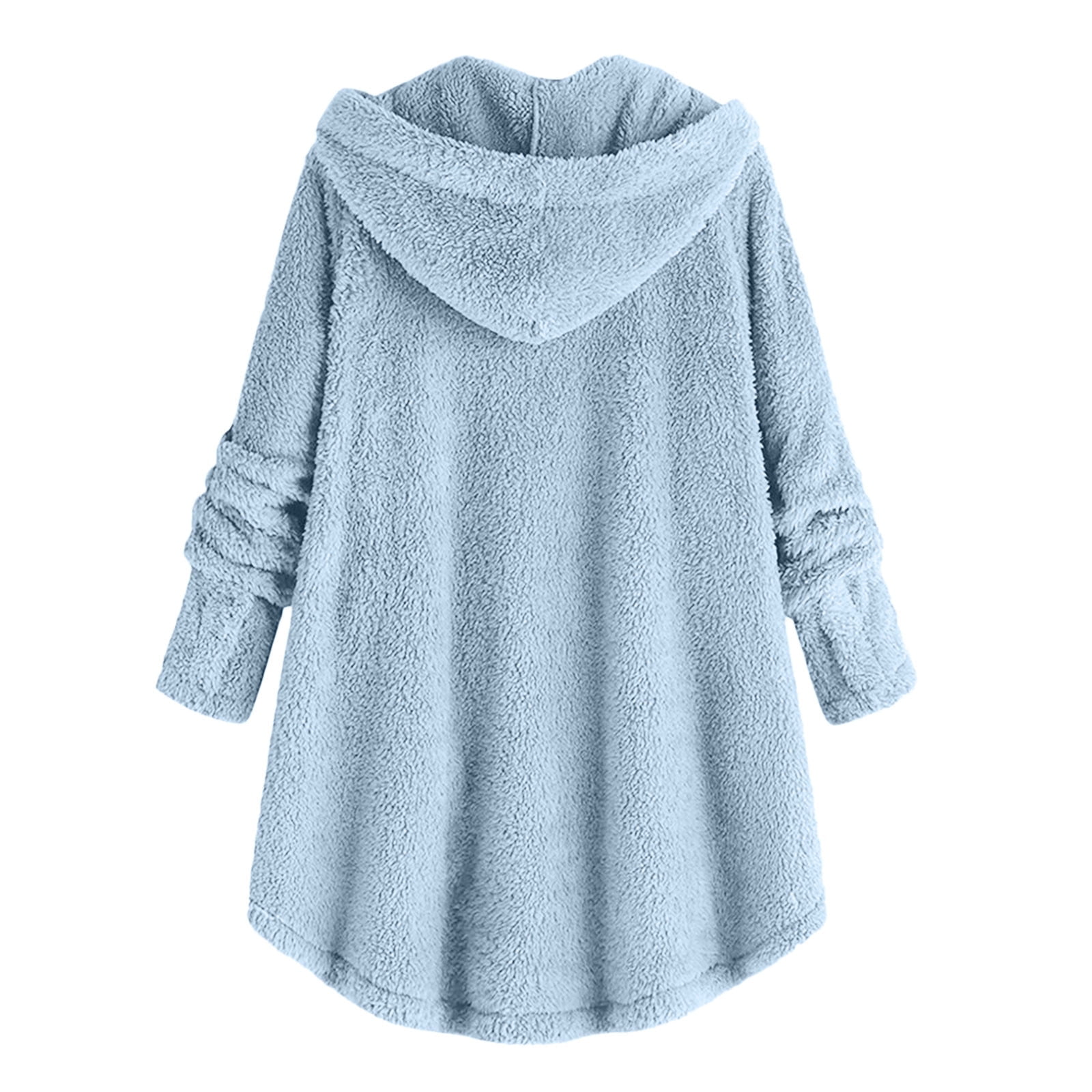 FNFYFH Womens Winter Fleece Coats Fluffy Button Long Sleeve Hoodies Jackets 2025 Warm Teddy Bear Outerwear Plus Size Hooded Coats for Women Blue S-5XL