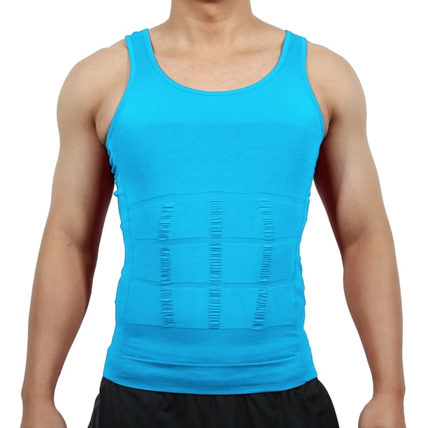 Ropa interior de control de la talladora de la barriga para adelgazar el cuerpo de los hombres, camisa de la faja de la cintura de las fajas elásticas, nailon, XXL, azul claro Unique Bargains chalecos para correr