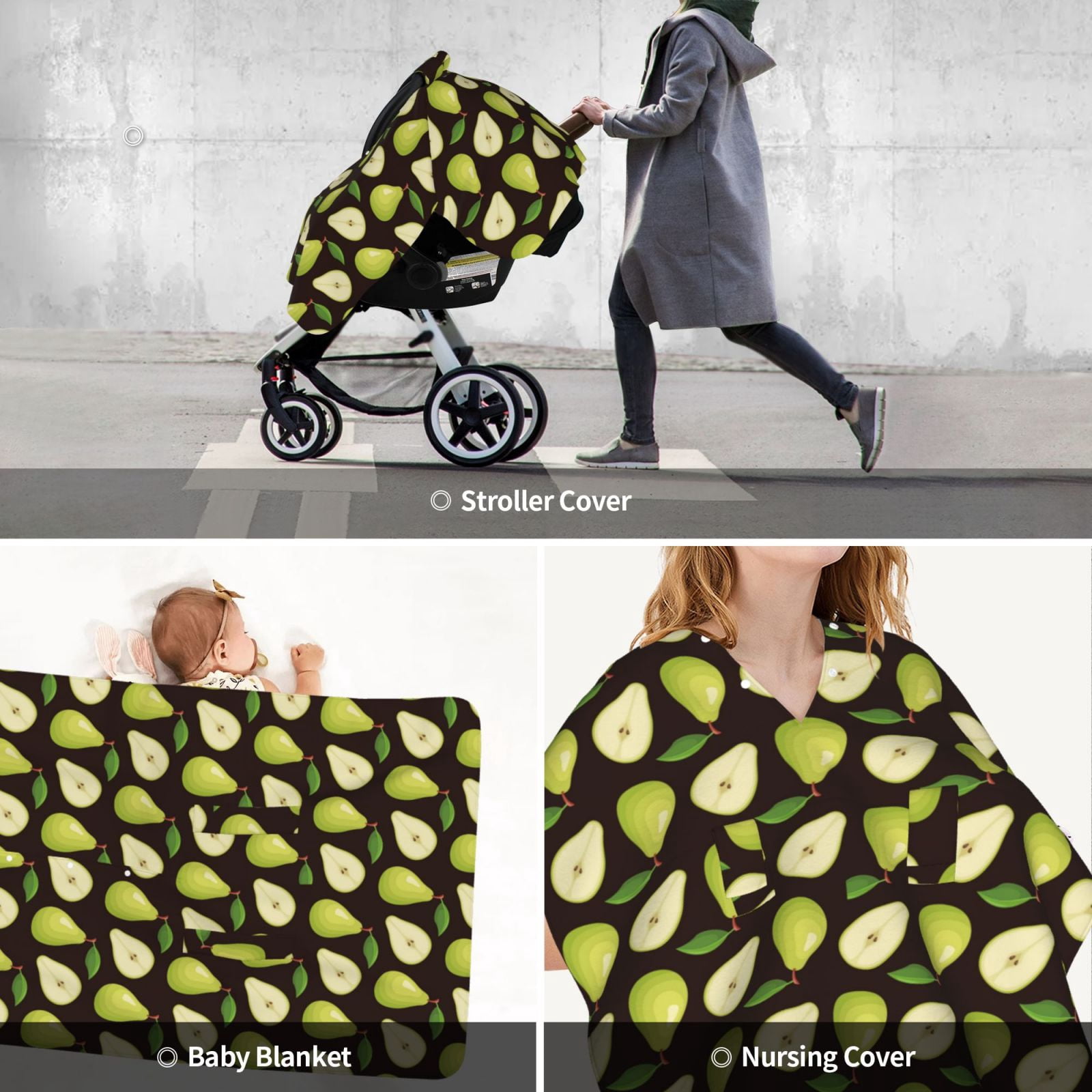 Car Seat Cover Baby - Cute Lime Green Pear Black Breathable Infant Car Seat Cover for Baby Carseat, Lightweight Comfort Baby Essentials Must Haves Newborn Stuff for Girl Boy