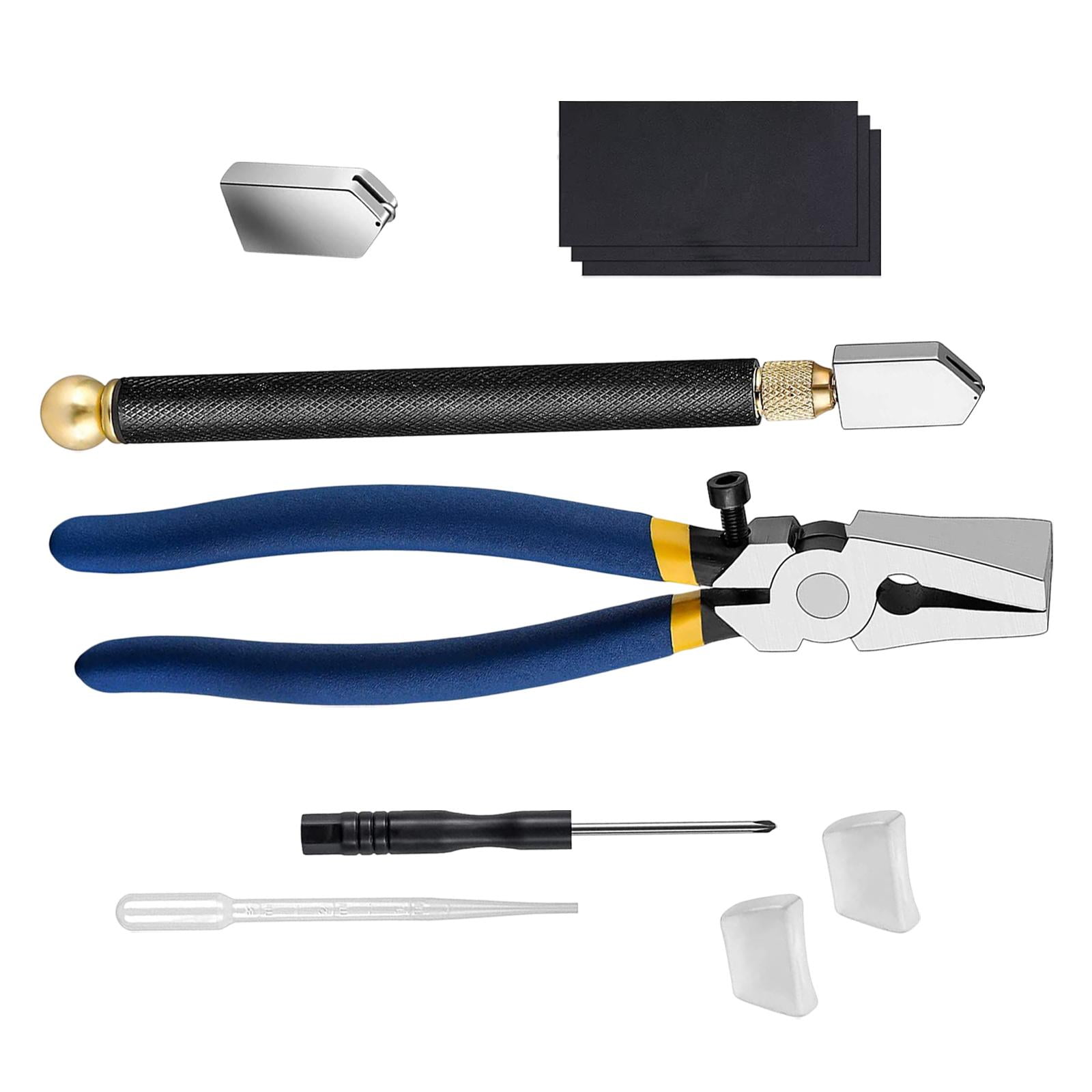 HILABEE 10 Pieces Glass Cutting Tool Kit and Oil Dropper Screwdriver Breaking Plier for