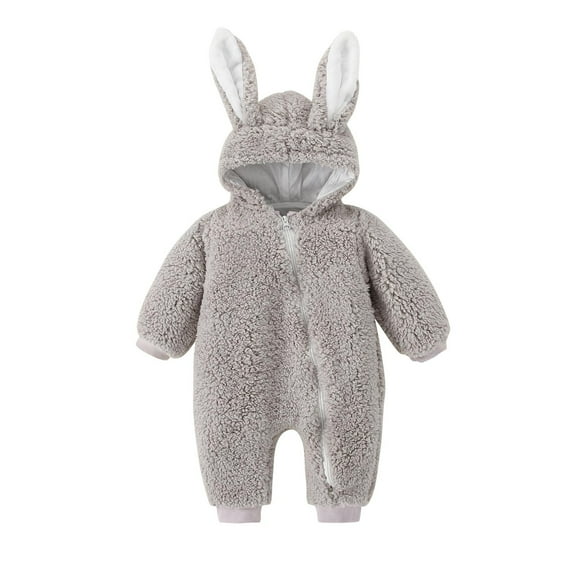YWDJ 2022 Baby Onesies 0-18months Toddler Baby Boy Girls Color Plush Cute Rabbit Ears Winter Thick Jumpsuit Romper Gray 6-12 Months