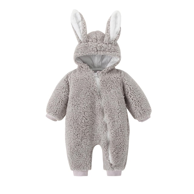 Toddler Baby Boy Girls Color Plush Cute Rabbit Ears Winter Thick Jumpsuit Romper