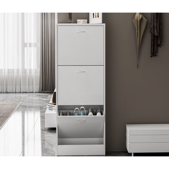 Canddidliike Simple 3 Tier Drawer Shoe Cabinet, Narrow Shoe Rack Organizer Shelves for Closet Hallway Bedroom Entryway, White