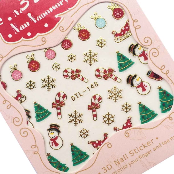 Qarigey Recién llegado Nails Art Sticker Feliz Navidad 3D Golden Elements Nail Wrap Sticker Tips DIY Manicura Stickers Tool Type3 NO3 Qarigey MJ12531-01
