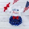 thumbnail image 3 of Blotona 3 PCS 4th of July Toddler Baby Girls  Independence Day Outfit Letter Printing Short Sleeve Round Collar Romper + Star Shorts + Bow Headwear, 3 of 9
