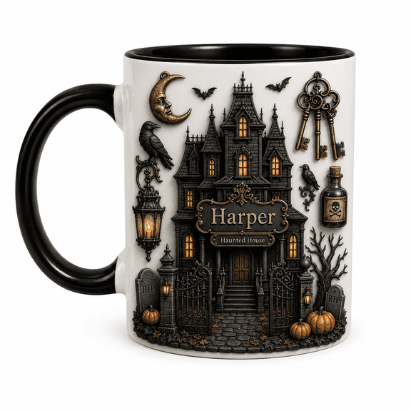 Coffee Mug Personalized Haunted House Ceramic Cup for Coffee and Tea Halloween Lovers
