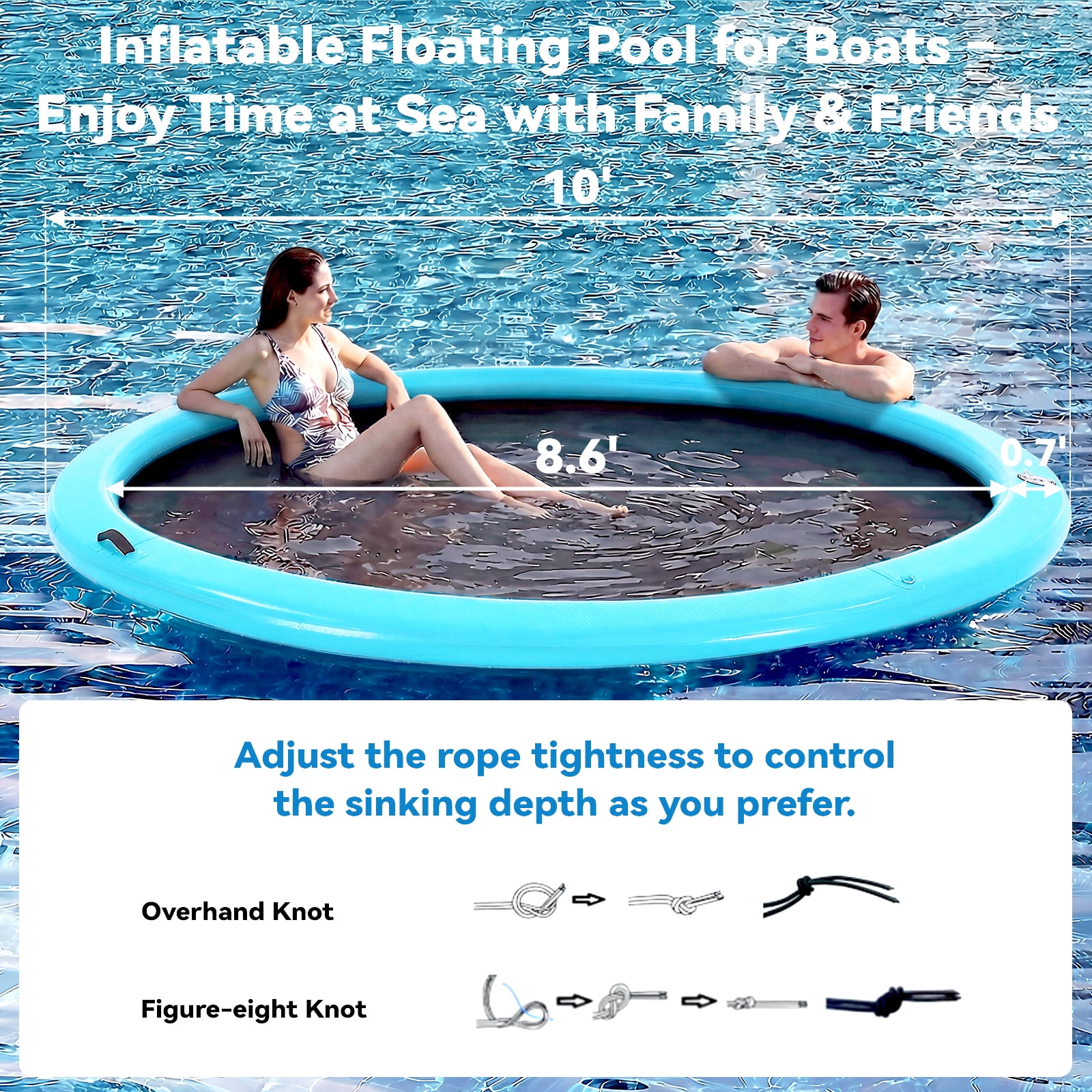Danrelax 10FT Sunchill Round Inflatable Float Ring for Adults, Heavy Duty Hammock Pool Lounger with Pump, for Lake, Ocean & Pool