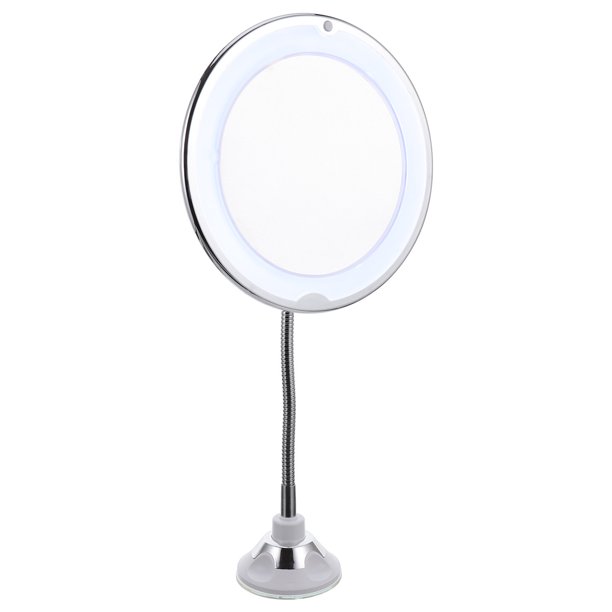 Espejo de maquillaje giratorio de 360 grados con aumento de 10x, ventosa y luz LED