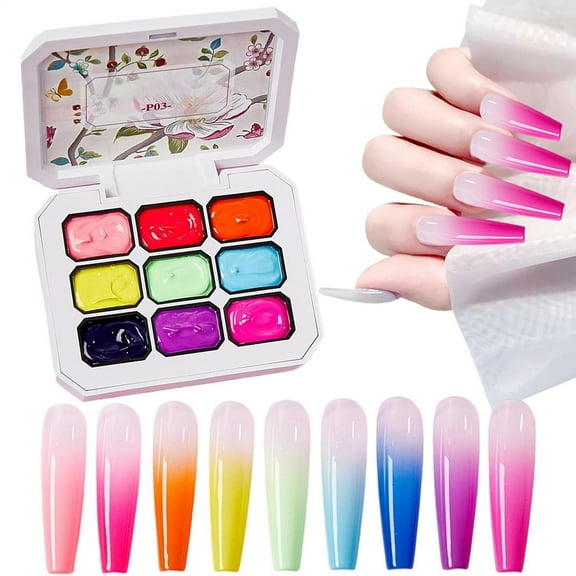 SDJMa 9 Color Gradient Nail Polish Gel Set, DIY Nail Art Kit for Beginners & Salon Use, Long-Lasting Shine & Easy Blending for Home Manicure or Travel