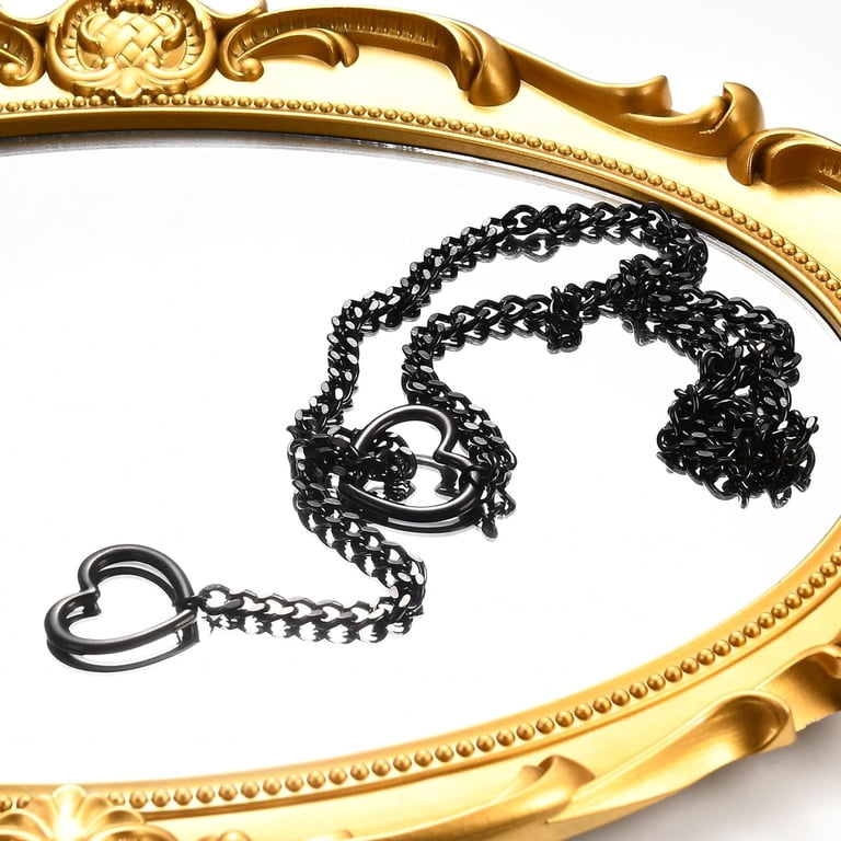 Rofusn Slip Chain Necklace Choker For Women: Stainless Steel Punk Heart O- Ring Charm Adjustable Lariat Y-Necklace Cuban Chain Jewelry Valentines Halloween, Stainless Steel, No Gemstone