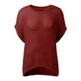 thumbnail image 4 of MIXUE Boho Tops For Women Summer Knit Hollow Out Solid Color Sexy Off Shoulder Short Sleeve Beach Fashion Casual Pullover Shirts For Women T Shirts Holiday Wear,Red,XXXL, 4 of 6