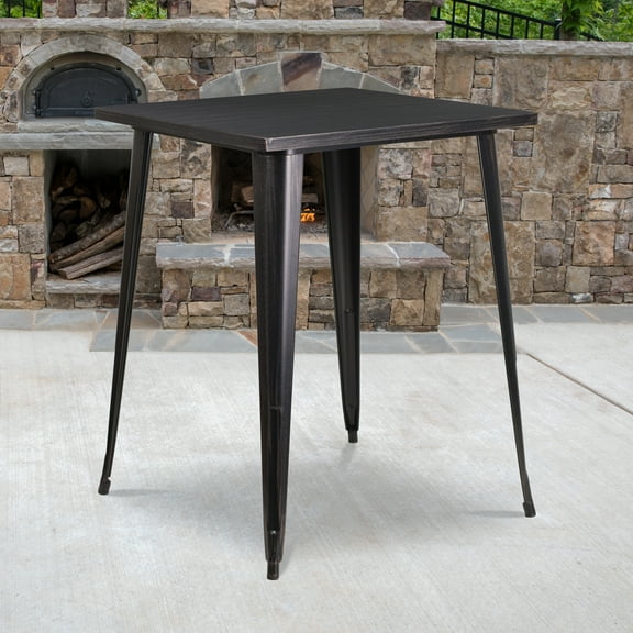 Emma Oliver Commercial Grade 31.5" Square Black-Gold Metal Indoor-Outdoor Bar Height Table
