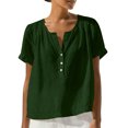 thumbnail image 2 of Xdegoge Cotton Linen Tops for Women Short Sleeve V Neck Shirts Casual Pleated Blouses Relaxed Fit Summer Tunic Tops Lightweight Breathable Pullover for Work Office Daily Wear, 2 of 9