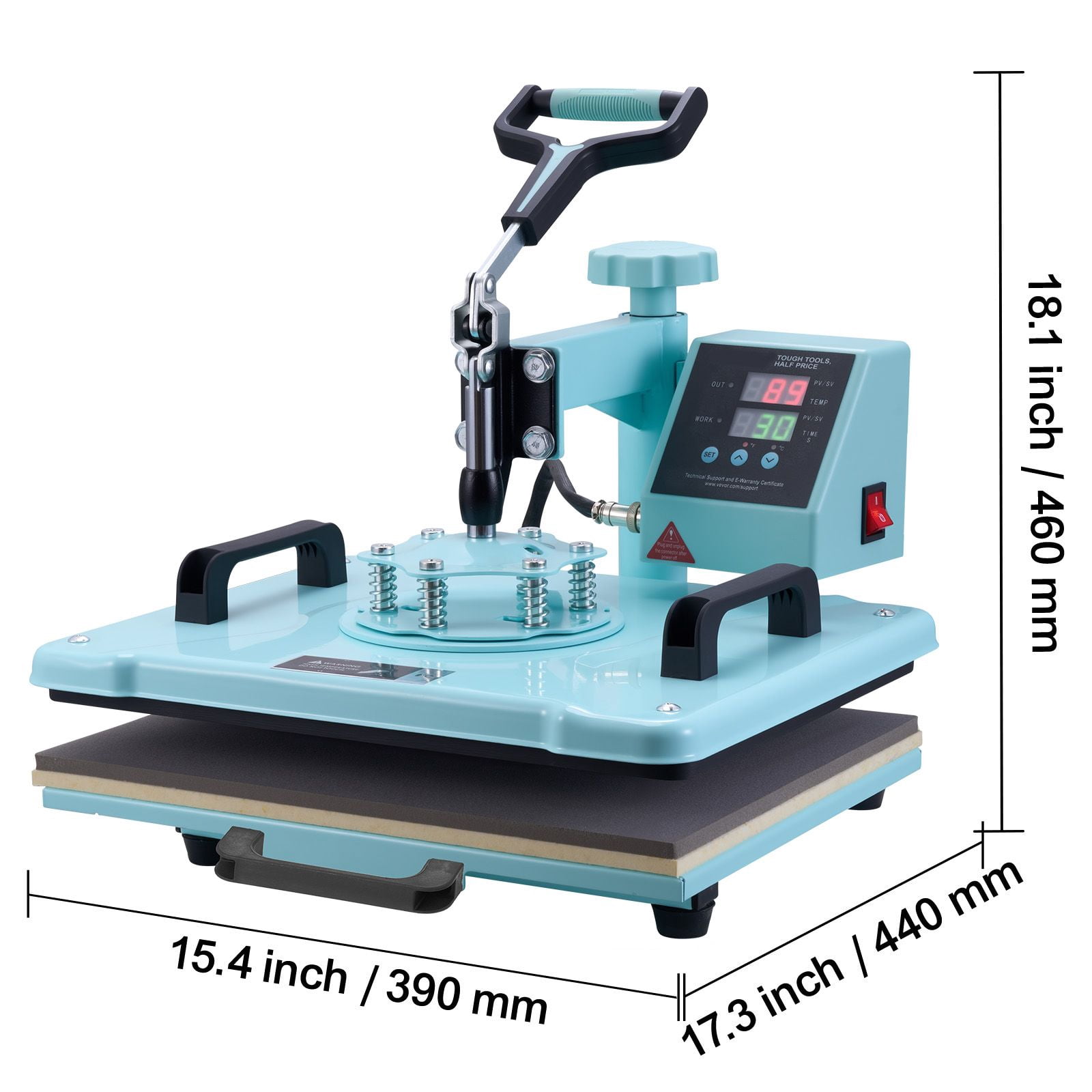 12X15 inch heat transfer machine, 2-in-1 360 degree rotation, digital temperature control T-shirt, hat hot stamping, green