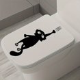 thumbnail image 1 of 1pc Black Cat Toilet Sticker, Cartoon Black Cat Animals Pet Toilet Cover Wall Deocr, For Bathroom Restroom Home Decor Halloween (13.7*4.7inch), 1 of 4