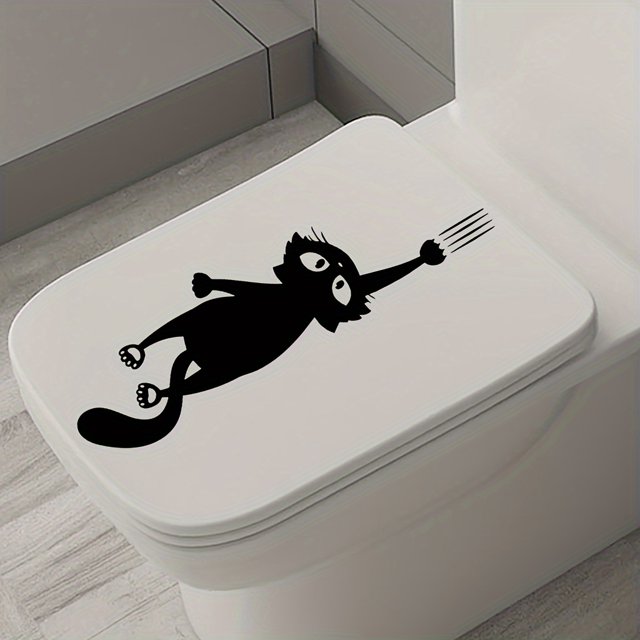 1pc Black Cat Toilet Sticker, Cartoon Black Cat Animals Pet Toilet Cover Wall Deocr, For Bathroom Restroom Home Decor Halloween (13.7*4.7inch)