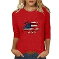 thumbnail image 2 of Dazajoo American Flag T Shirt for Women 4th of July USA Flag 3/4 Sleeve Shirts 2024 Womens Independence Day Round Neck Patriotic Tunic Tops Lightning Deals,Red,XL, 2 of 6