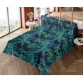thumbnail image 4 of Ambesonne Palm Trees Fitted & Flat Sheet with Shams 4 Pcs Set, Psychedelic Trippy Woods, Full, Shamrock Green Sea Blue, 4 of 5