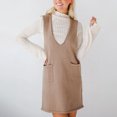thumbnail image 2 of Women’s Sweater Vest Dress V Neck Sleeveless Knit Pullover Pinafore Mini Dress With Pockets, 2 of 2
