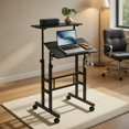 thumbnail image 5 of Yardi Yard Height Adjustable Mobile Standing Desk with Rolling Wheels for Office and Home-Black, Office Furniture, Laptop Stand for Home and Office, 5 of 8