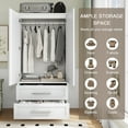 thumbnail image 3 of iPormis Wooden Armoire Wardrobe Closet with 2 Drawers, Clothing Storage Cabinet with Shelves Aluminum Hanging Rod, Sturdy Freestanding Modern Bedroom Clothing Armoires, White, 3 of 7