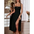 thumbnail image 2 of Women’s French Style Solid Color Slit Strap Dress – Sexy Summer Vacation Beach Party Sundress, 2 of 6