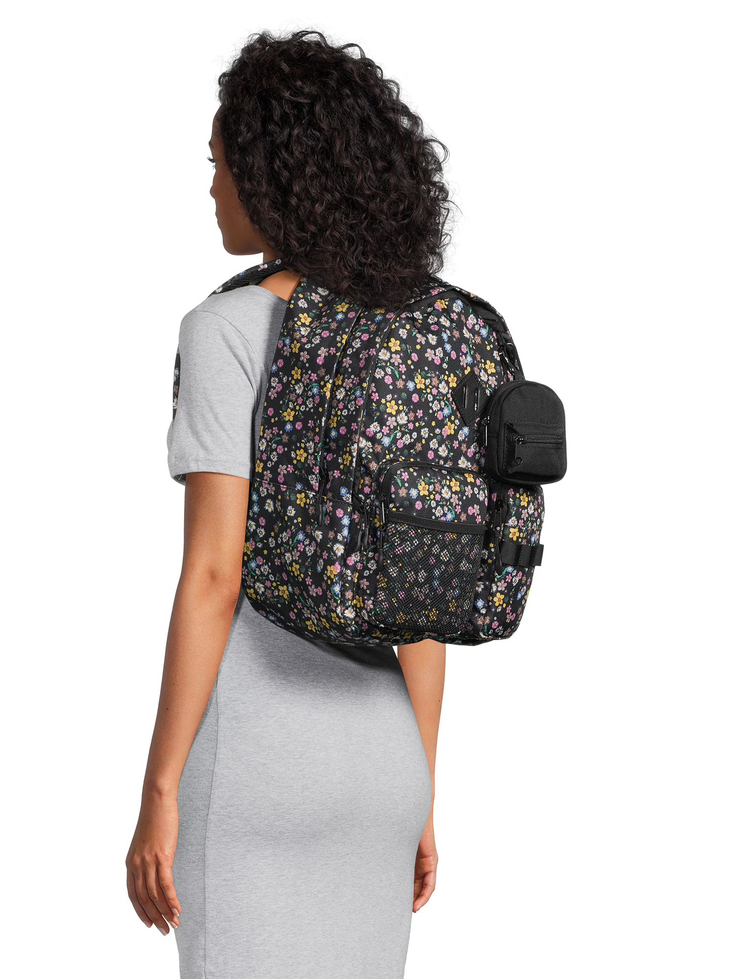No Boundaries Women's Dome Multi Pocket 17" Backpack, Black Ditsy Floral