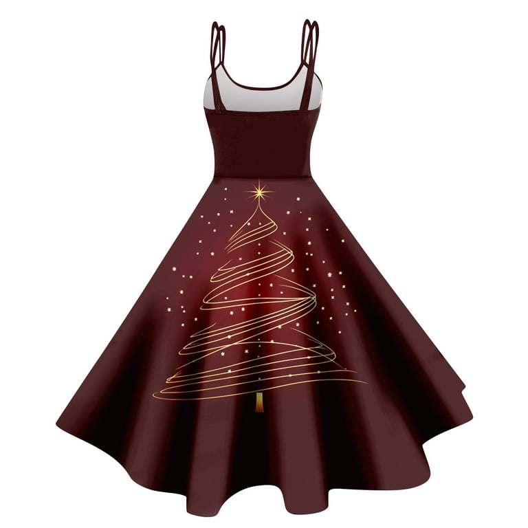 Elegant Women's Red Christmas Dress with Snowflake Print, Sleeveless A-Line  Party Gown for Festive Celebrations - Walmart.com