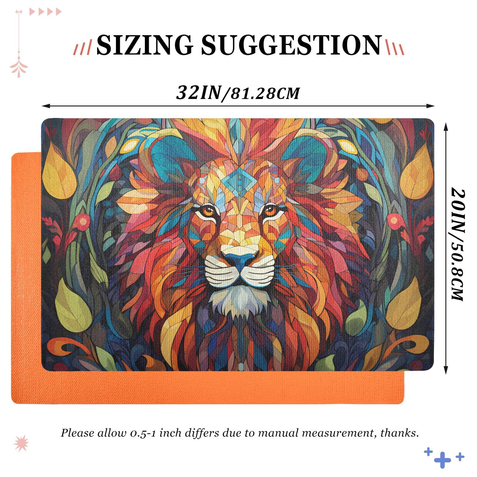 JSTEL Lion Mosaic Front Door Mat Outside Entrance 32x20 Inch Doormat for Outdoor Indoor Washable Non Slip Floor Mats
