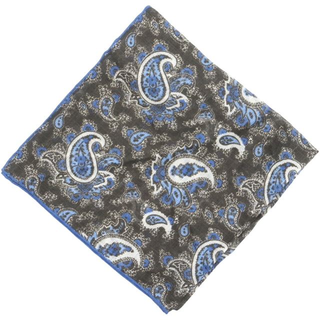 Isaia Charcoal / Paisley Blue Pochette 33x33 Pocket Square - One Size