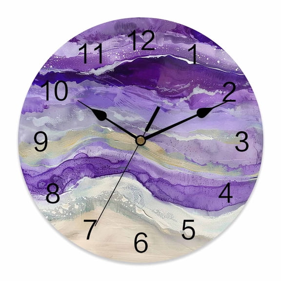Wall Clock Ombre Purple Clocks PVC Silent Non-Ticking Battery Operated Decorative Beach Ocean Wave Abstract Round Clock for Home Living Room Kitchen Bedroom Office School Wall Decor 14 Inch