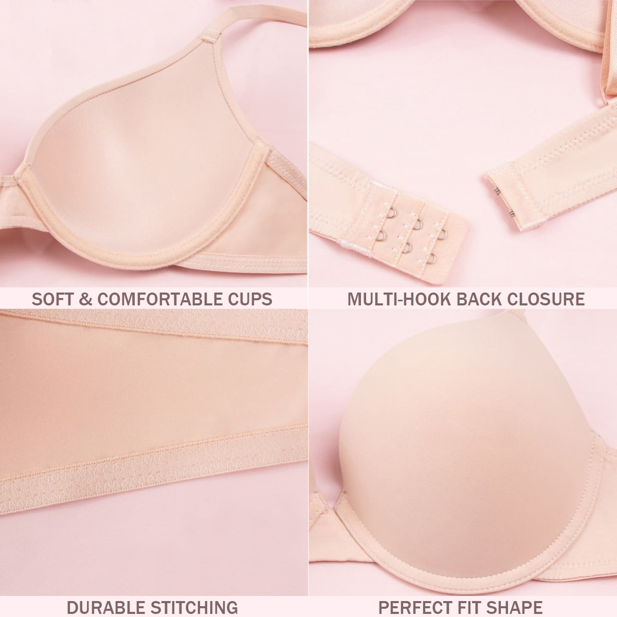 HuaAngel 3 Packs Teen Girls Bras Soft Breathable with Natural Lift T-Shirt Bras for Daily Wear Ages 12-20