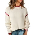 thumbnail image 3 of Women Crewneck Sweaters Long Sleeve Knit Pullover Sweater Casual Fall Tops Cream White S, 3 of 9
