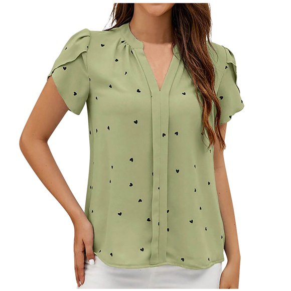 Timegard Summer Tops for Women Petal Short Sleeve V-Neck Ruched Flowy Beach Wear Casual Loose Shirts Tops