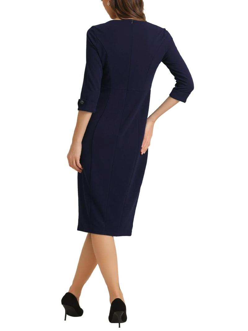 blue boat dress Navy Satin Lace Boat Neck Mermaid Bridesmaid Gown main image 0
