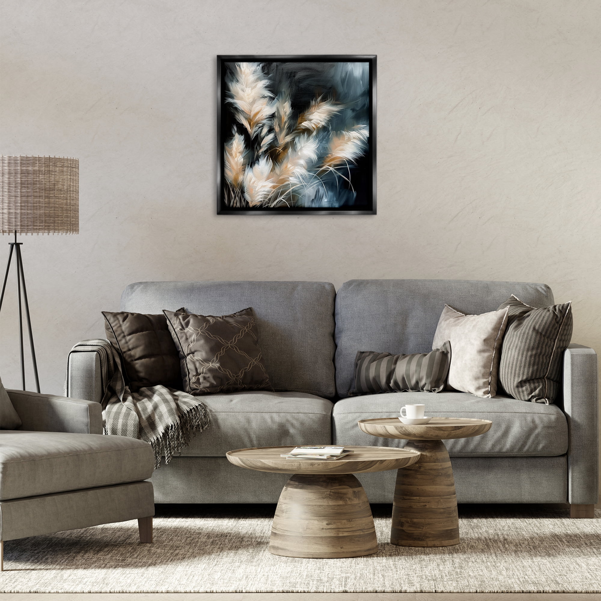 Stupell Industries Feathery Windblown Wheat Plants & Flowers Painting Black Floater Framed Canvas Art Print Wall Art, 25 x 25