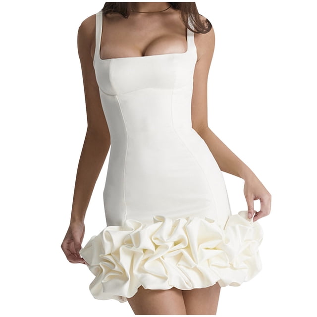 Fankiway Femmes d'Été Sans Manches Solide Col Carré Ouvert Dos Sexy Robe de Sangle Femmes Plage Robes de Plage Grande Taille Femmes Robes