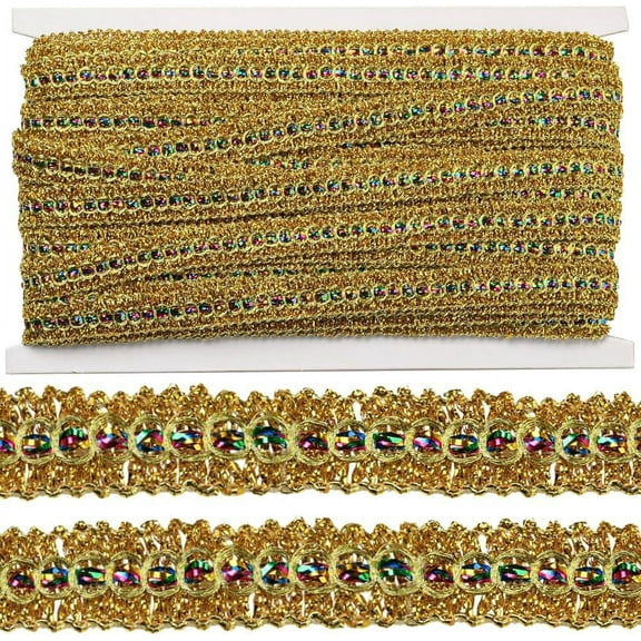 1/2 Inch Gold Gimp Braid Trim Metallic Lace Woven Ribbon Trim Colorful Polyester Fabric Upholstery Trimming Bulk for Sewing Making Curtain Crafts Dress Bridal Costume Home DIY Supply