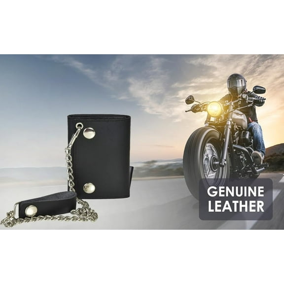 Leatherboss Genuine Leather Biker's Wallet ID Card Holder with Chain Genuine Leather - Black