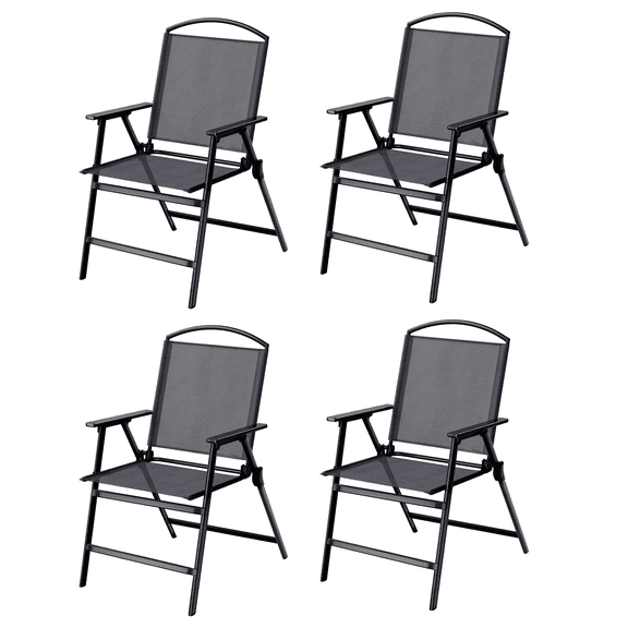 Bylring Outdoor Foldable Patio Dining Sling Chairs Set of 4 with Armrest Black Folding Portable Patio Chairs for Lawn Garden Balcony Living Room Furniture