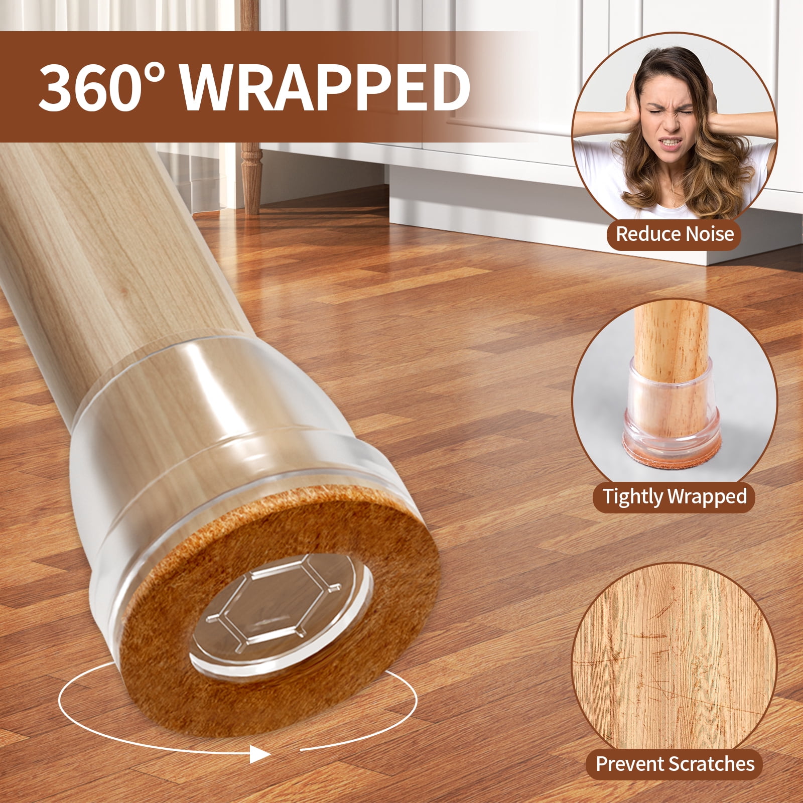 8Pcs Silicone Chair Leg Floor Protectors,Furniture Leg Caps Cups with Felt Pads for Protecting Hardwood Floors from Scratches,Clear(1'')