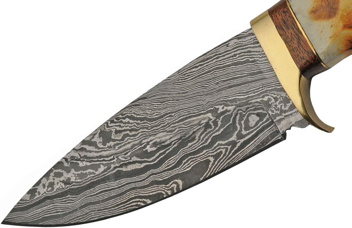 SANZ Damascus Flint Bone Hunting Knife 9 Inch - Camping Knife with Bone Handle, Full Tang Blade & Sheath - Pocket Knife for Hunting, Camping & Outdoor uses
