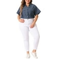 thumbnail image 2 of Agnes Orinda Women's Plus Size Chambray Shirt Denim Western Shirts Short Sleeve Button Down Tops 4X Black Blue, 2 of 6