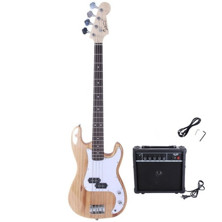 Model 5 String Bass - FeelGlad Full Size 4 String Electric Bass Guitar Cord Wrench Tool with Amp Burlywood