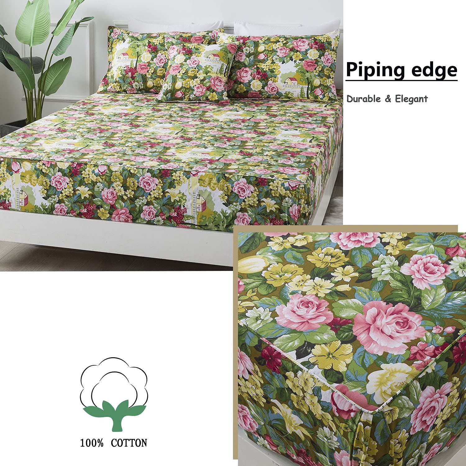 Shabby Floral Sheet Set Queen Size 100% Cotton Soft Vintage Garden