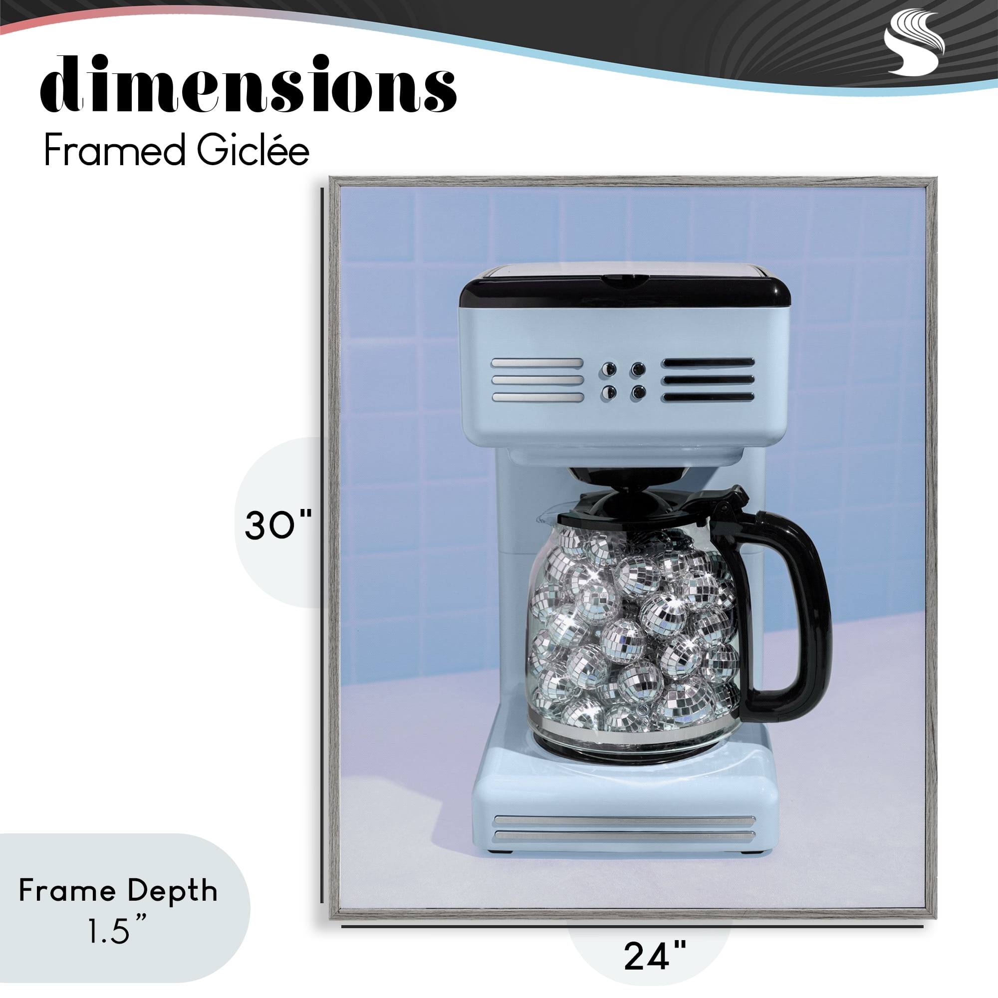 Stupell Industries Disco Coffee Maker over Blue Gray Framed Giclee Art, design by LISH Creative
