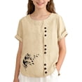 thumbnail image 2 of Gaexia Versatile Girls Summer Tee With Cute Graphic Print Short Sleeve Round Neck Top For Girls Clothes (Beige,11-12 Years), 2 of 4
