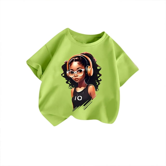 MEZZALL T-Shirt Graphique Mignon pour Filles, Col Rond, Manches Courtes, T-Shirts d'Été Décontractés, Vert Clair, 3-4 Ans